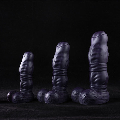 Galactic Twilight fantasy dildo displayed diagonally, showcasing dual knots and nubbed spine against black background.