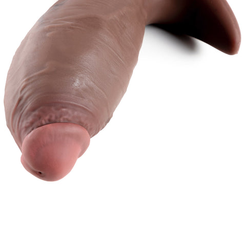 Platinum silicone anal plug with realistic vein texture worn under tight jeans with no visible outline