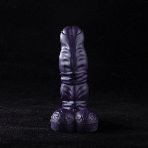Galactic Twilight fantasy dildo displayed diagonally, showcasing dual knots and nubbed spine against black background.