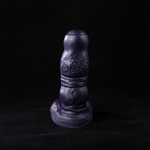 Galactic Twilight fantasy dildo displayed diagonally, showcasing dual knots and nubbed spine against black background.