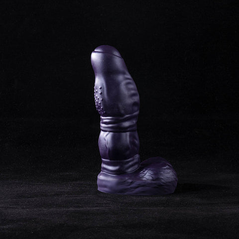 Galactic Twilight fantasy dildo displayed diagonally, showcasing dual knots and nubbed spine against black background.